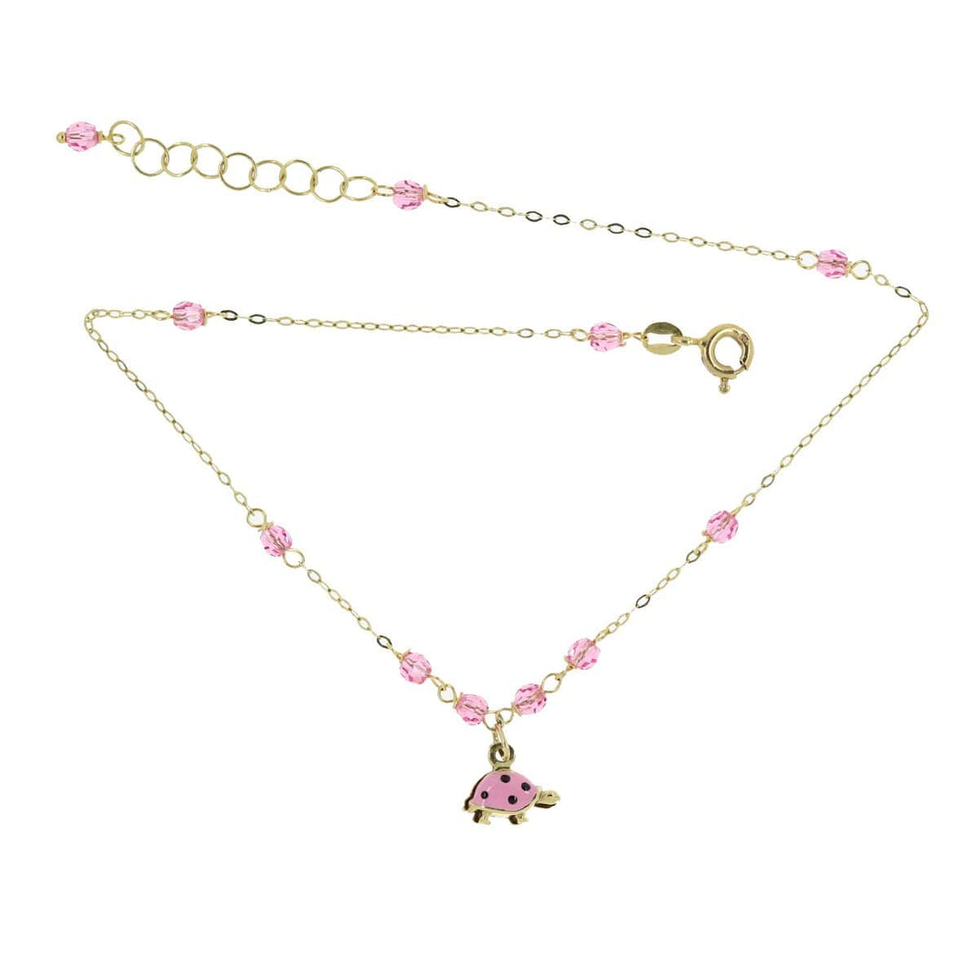 Kultainen nilkkaketju kilpikonna ja vaaleanpunaiset helmet