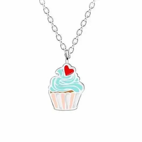 Lasten hopeinen kaulakoru kuppikakku sydän Trendi Koru