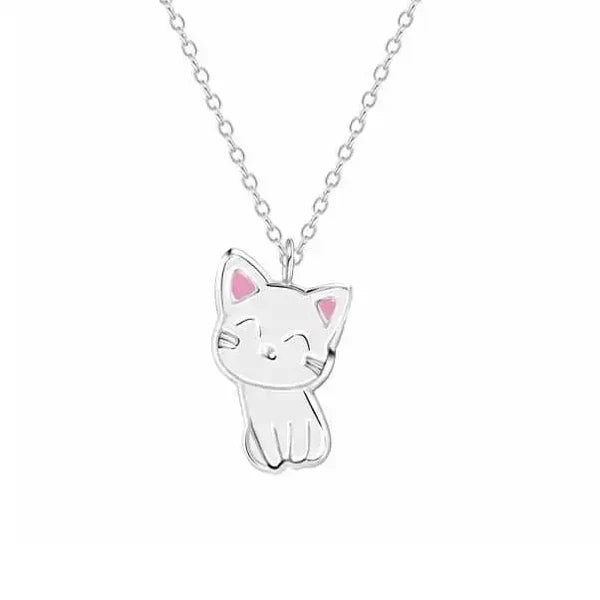 Lasten hopeinen kaulakoru valkoinen kissa Trendi Koru