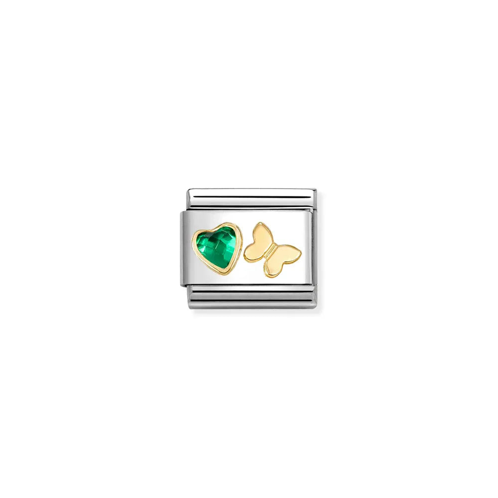 Nomination-pala Classic Gold Vihreä Zirkonia Sydän, Perhonen 030613/15