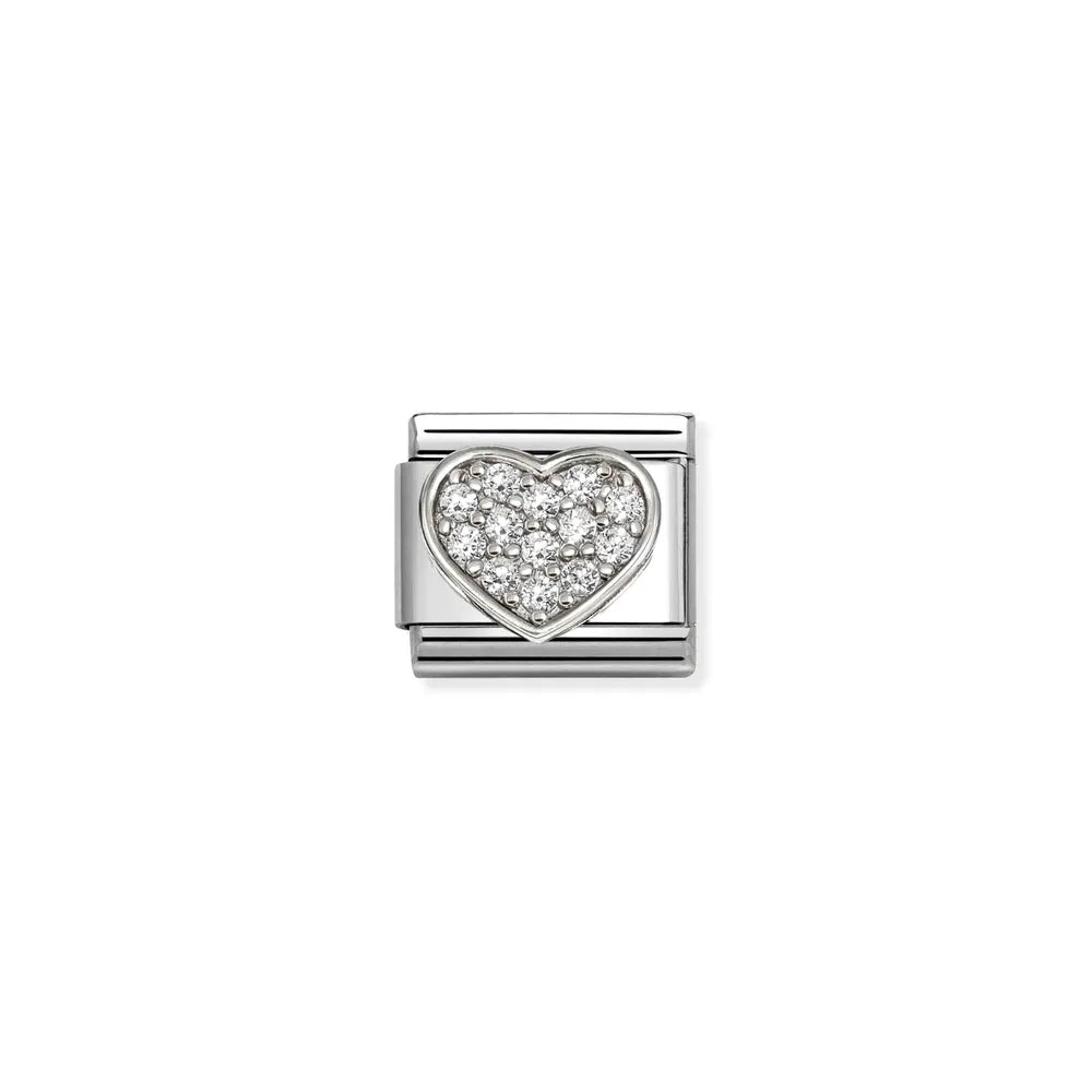 Nomination-pala Classic Silvershine Sydän, Valkoinen Korukivet 330322/24