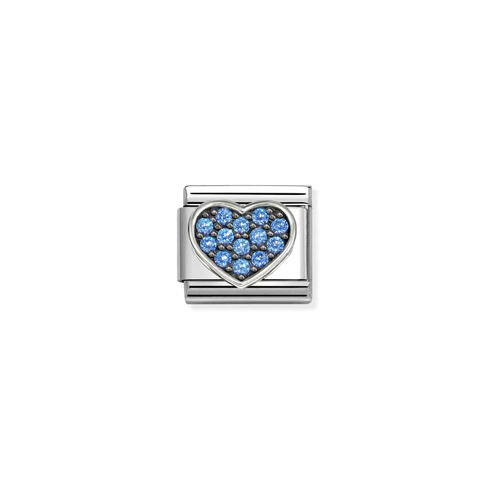 Nomination-pala Classic Silvershine Sydän, Vaaleansininen Korukivet 330322/28
