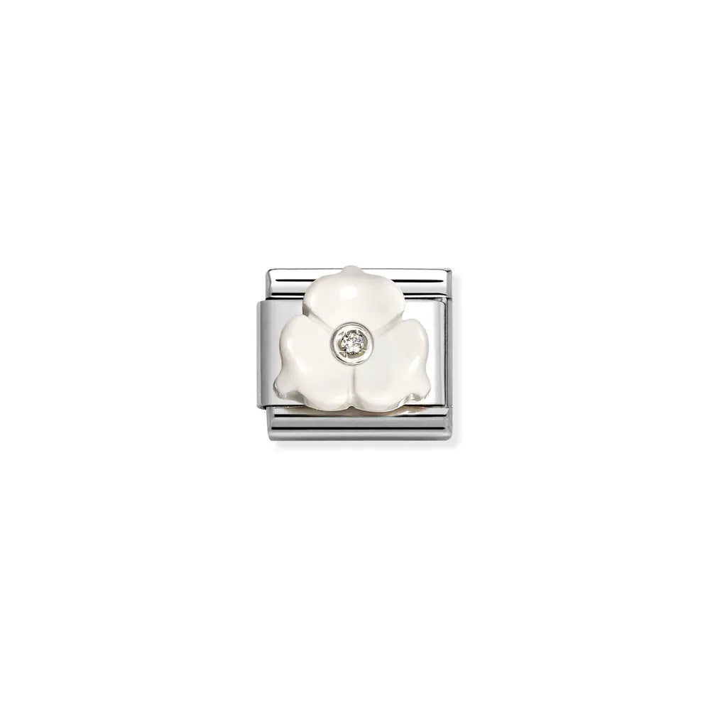 Nomination-pala Classic Silvershine 3 Terälehti Kukka, Valkoinen Korukivi 330512/24