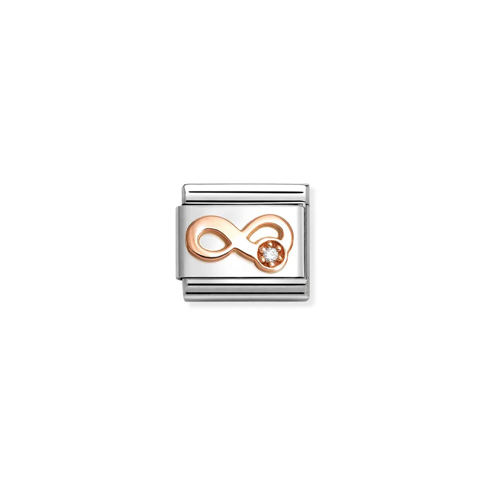 Nomination-pala Classic Rose Gold Äärettömyys ja Valkoinen Korukivi 430305/46