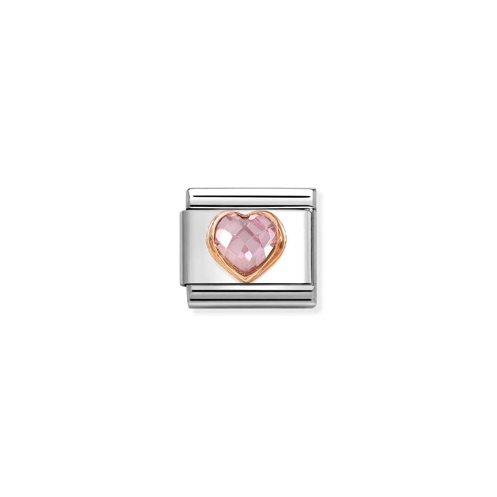 Nomination-pala Classic Rose Gold Sydän ja Pinkki Zirkonia 430607/003