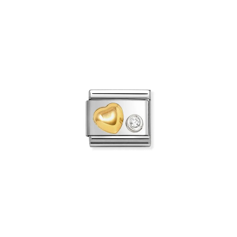 Nomination-pala Classic Gold & Silver Sydän, Zirkonia Hopeaistutus 630301/02