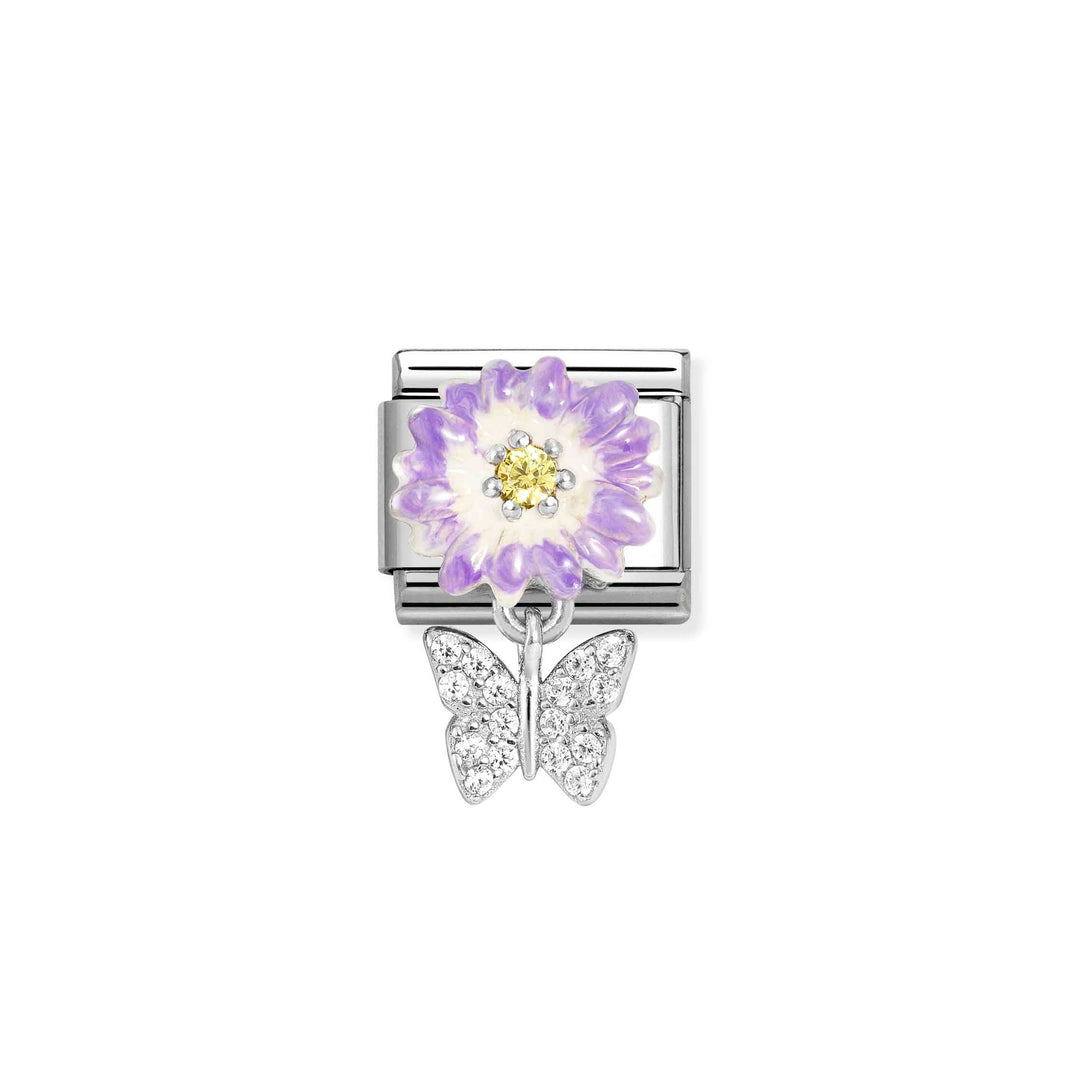 Nomination-pala Classic Silvershine Charm Lilac Daisy Butterfly 331814/11 Nomination