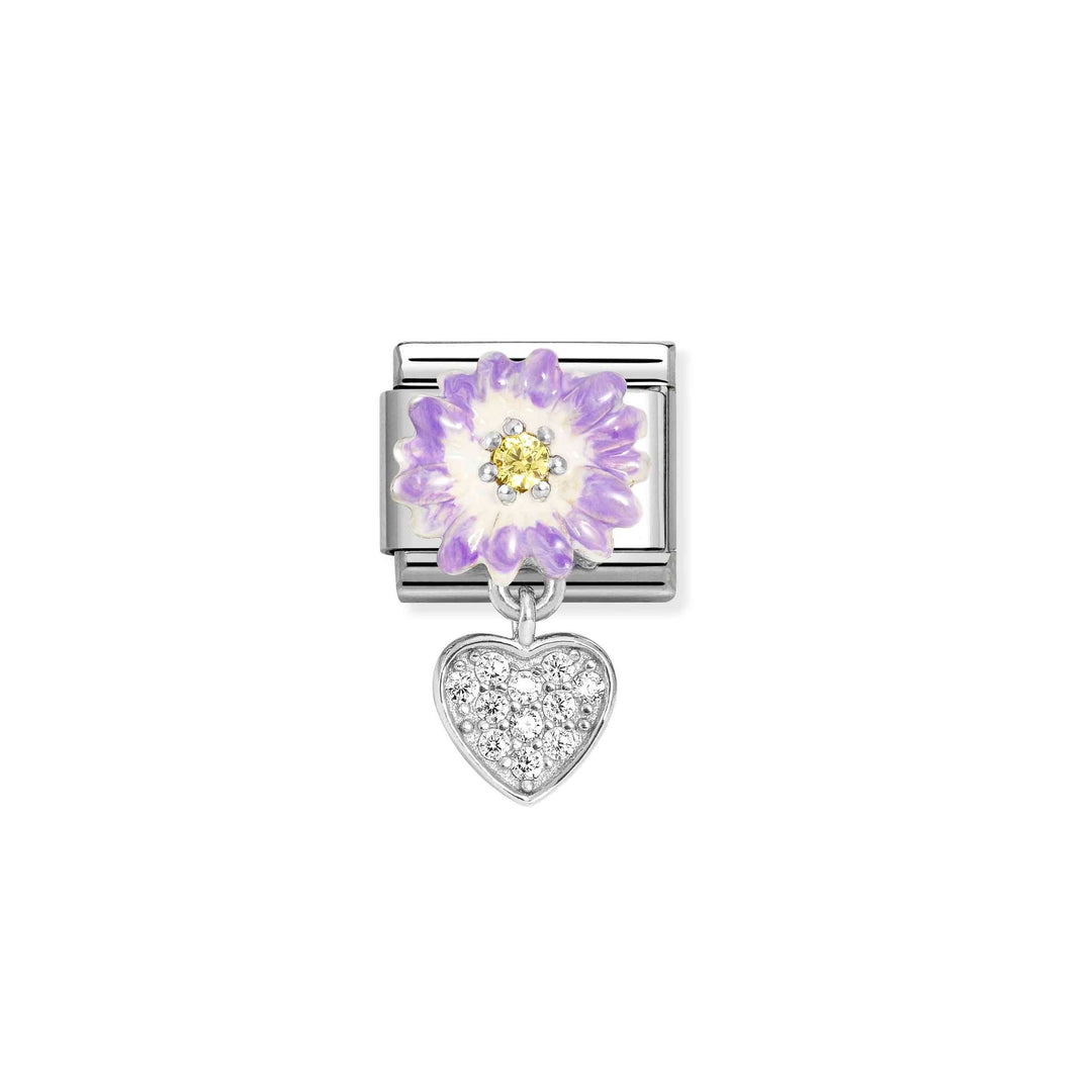 Nomination-pala Classic Silvershine Charm Lilac Daisy Heart 331814/10 Nomination