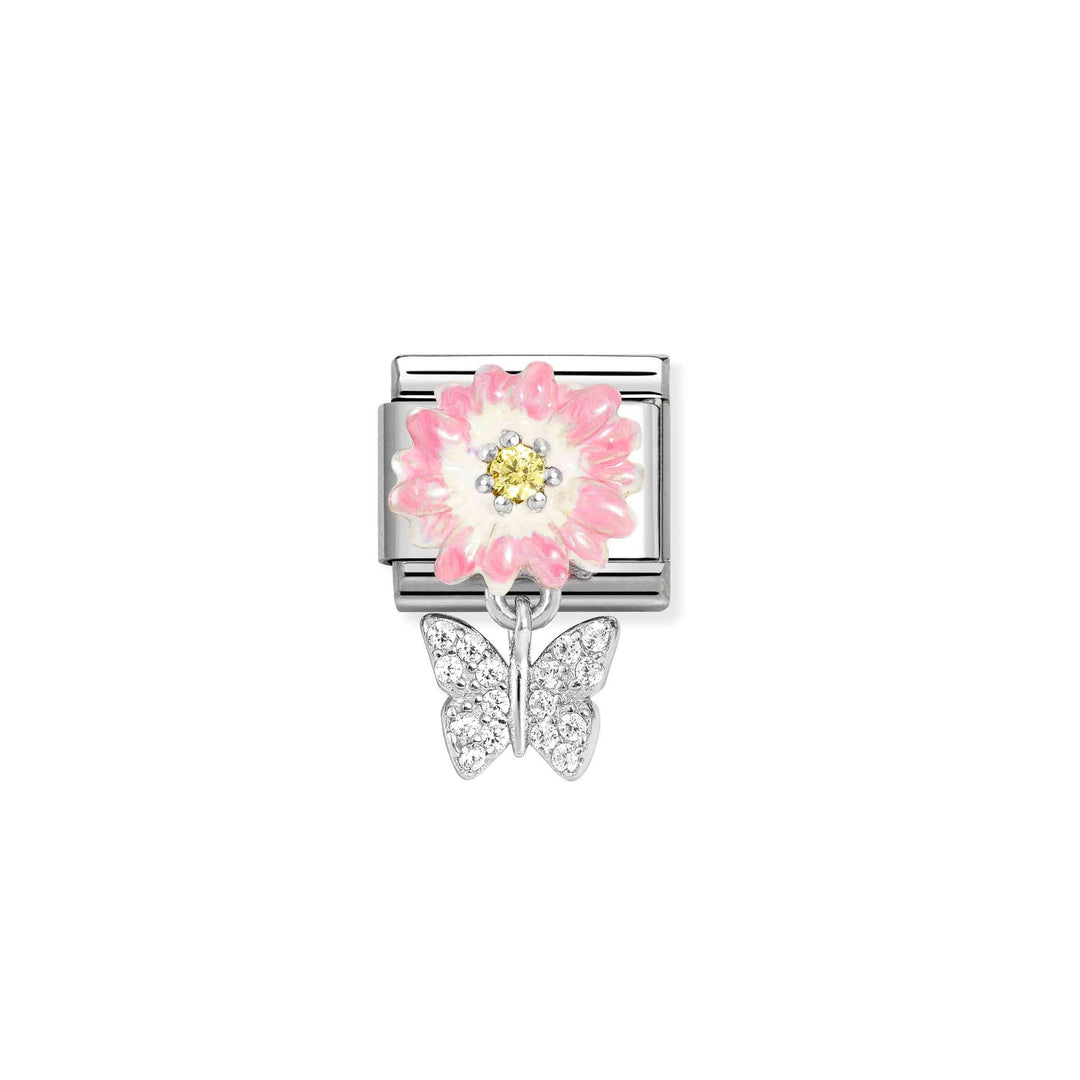 Nomination-pala Classic Silvershine Charm Pink Daisy Butterfly 331814/08 Nomination