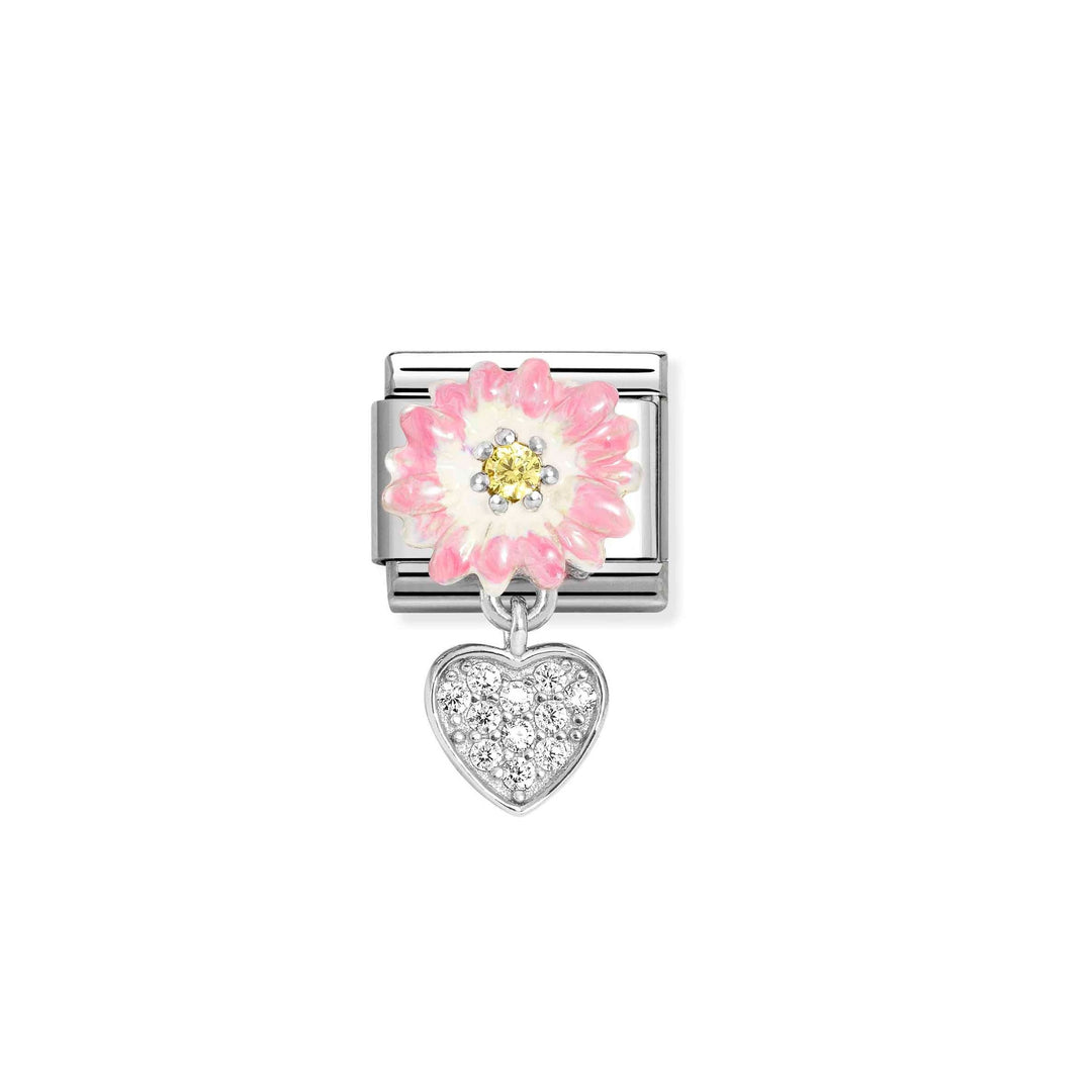 Nomination-pala Classic Silvershine Charm Pink Daisy Heart 331814/07 Nomination