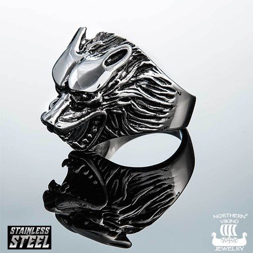Northern Viking Jewelry Wolf Head Ring sormus NVJSO016