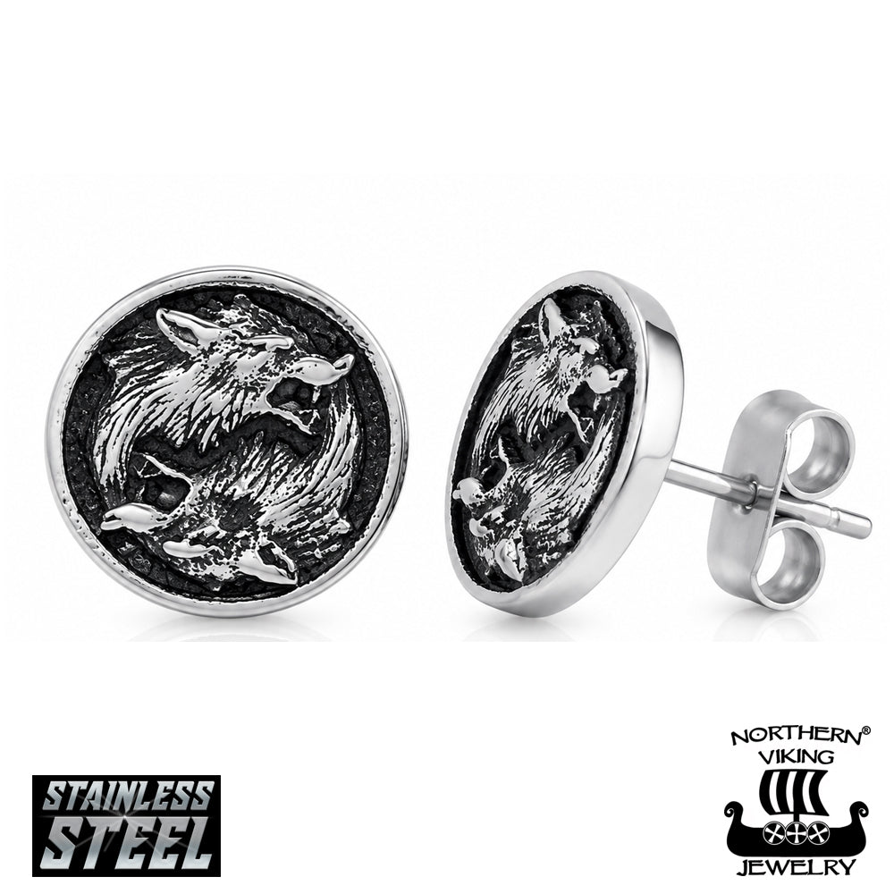 Northern Viking Jewelry Fenrir susi nappikorvakorut NVJKK088
