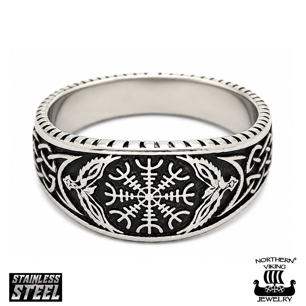 Northern Viking Jewelry Helm of Awe Raven korppisormus NVJSO046