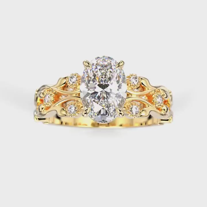 Festive Feeniks Twin Oval 1,06 ct timanttisormus keltakulta – pyörivä video