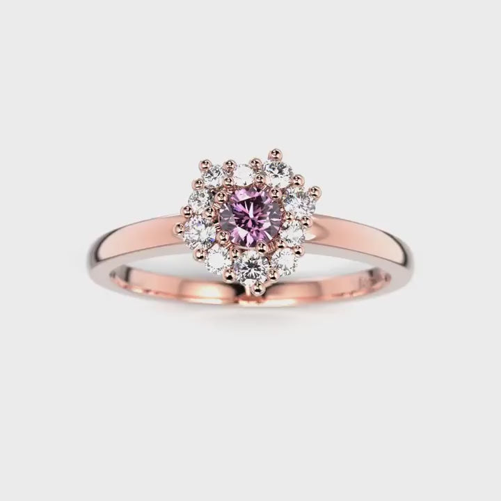 Festive Nadja Halo Pink Timanttisormus 0,18 ct punakulta – pyörivä video