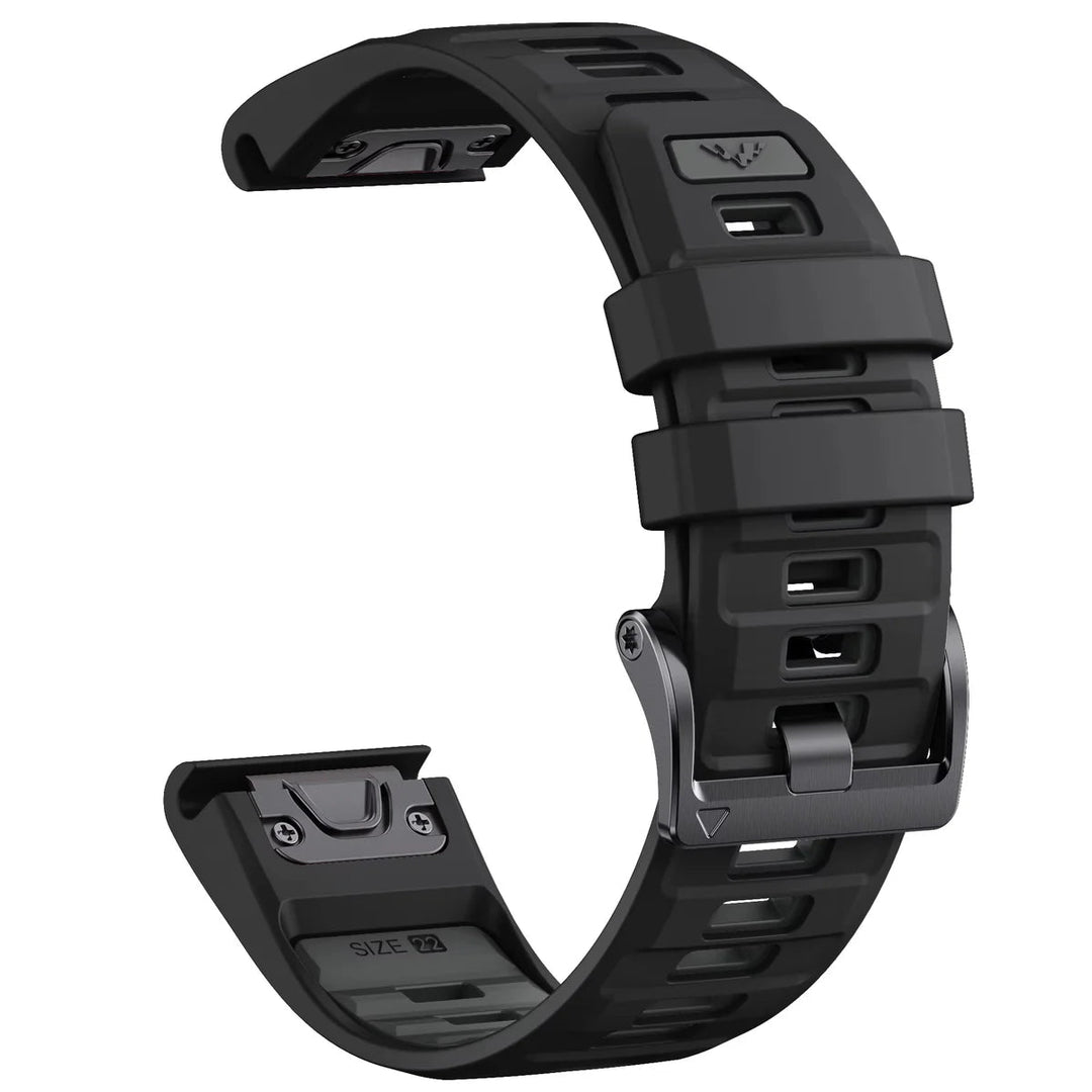 Sisu Fortis Garmin Fenix silikoniranneke pikakiinnityksellä, musta-harmaa, 26 mm Sisu