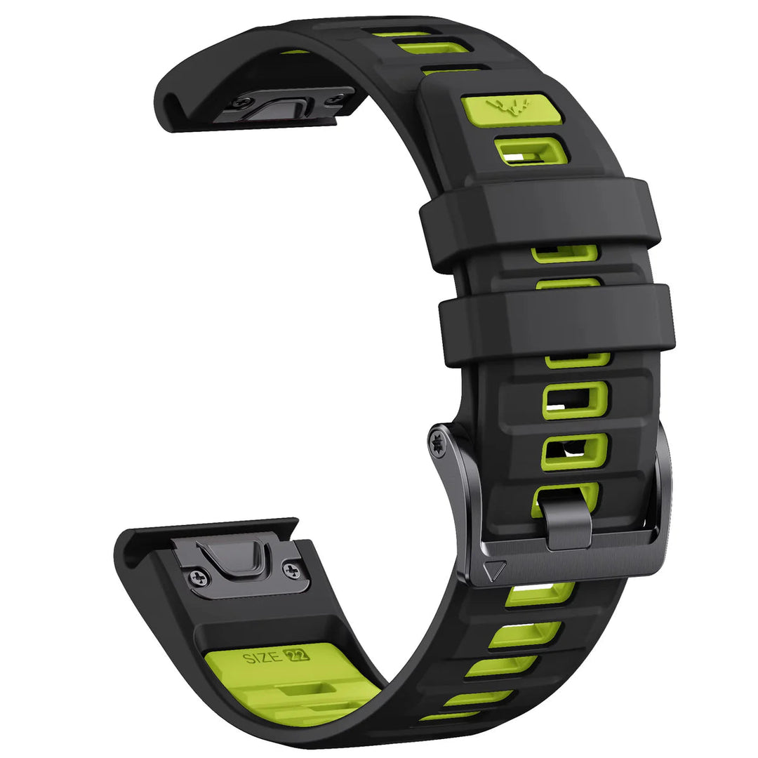 Sisu Fortis Garmin Fenix silikoniranneke pikakiinnityksellä, musta-lime, 22 mm Sisu
