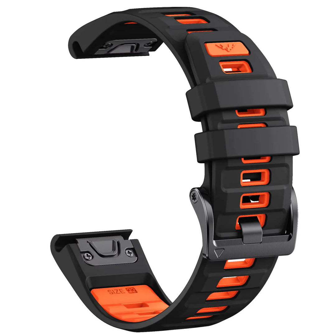 Sisu Fortis Garmin Fenix silikoniranneke pikakiinnityksellä, musta-oranssi, 22 mm Sisu