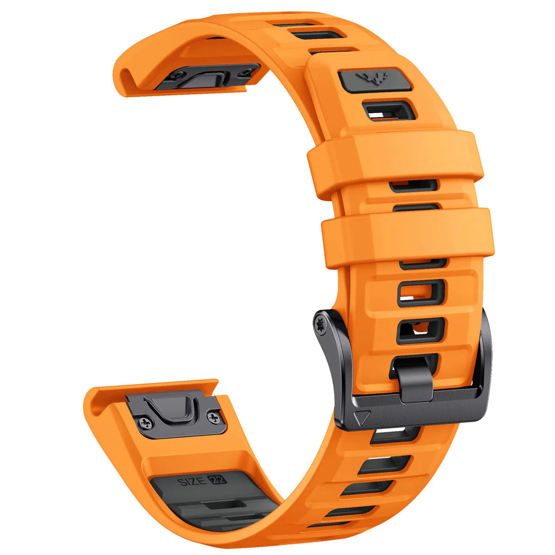 Sisu Fortis Garmin Fenix silikoniranneke pikakiinnityksellä, oranssi-musta, 22 mm Sisu
