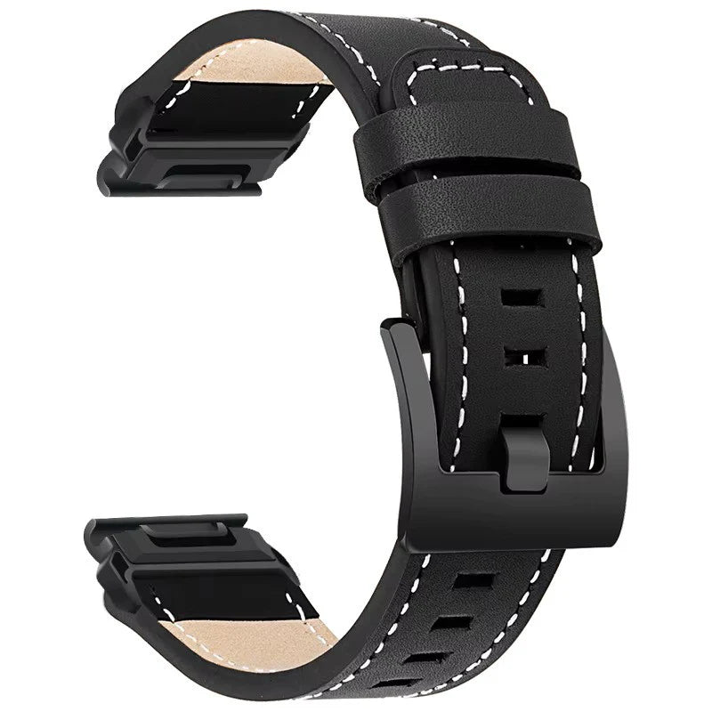 Sisu Hide XL Garmin Fenix nahkaranneke pikakiinnityksellä, musta tikattu, 22 mm Sisu