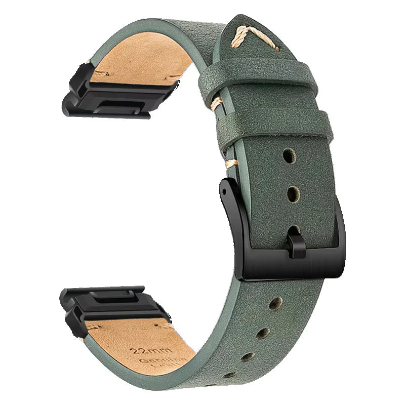 Sisu Hide XL Garmin Fenix nahkaranneke pikakiinnityksellä, vihreä, 22 mm Sisu