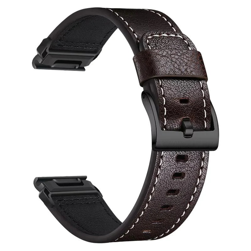 Sisu Hide XL Garmin Fenix nahkaranneke pikakiinnityksellä, tummanruskea tikattu tekstuuri, 22 mm HM Koru