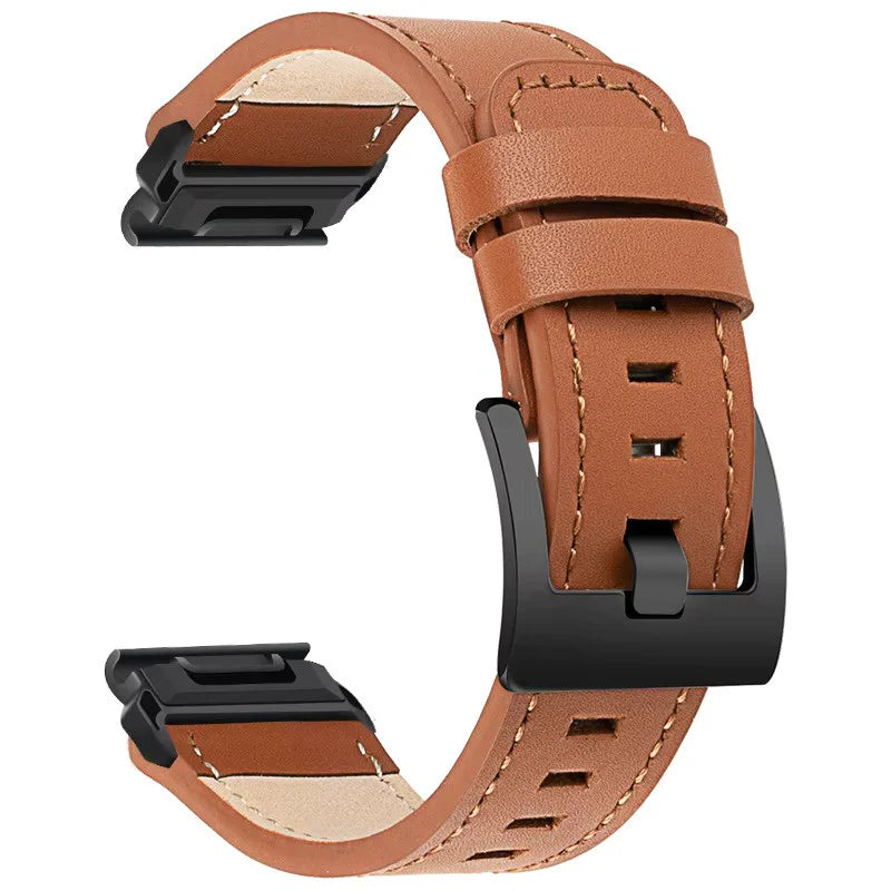 Sisu Hide XL Garmin Fenix nahkaranneke pikakiinnityksellä, vaaleanruskea tikattu, 22 mm Sisu