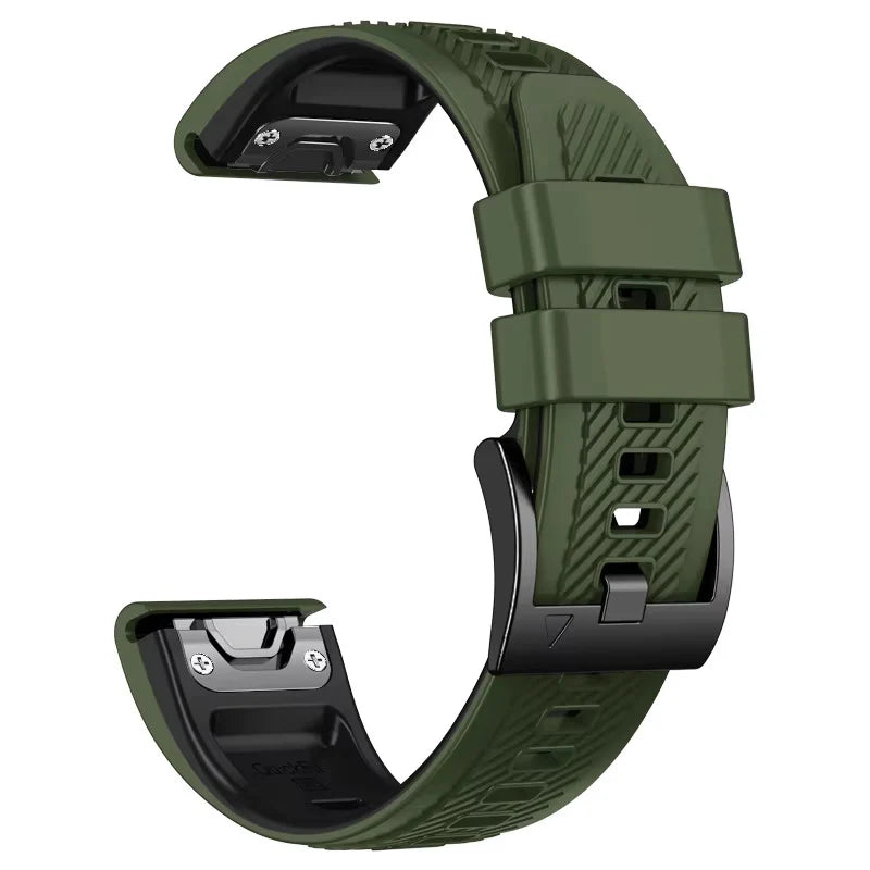 Sisu Rift Garmin Fenix silikoniranneke pikakiinnityksellä, maastonvihreä-musta, 22 mm Sisu