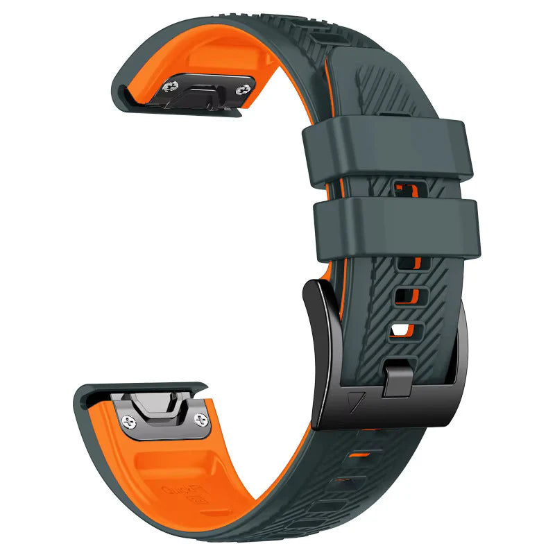 Sisu Rift Garmin Fenix silikoniranneke pikakiinnityksellä, tummanharmaa-oranssi, 22 mm HM Koru
