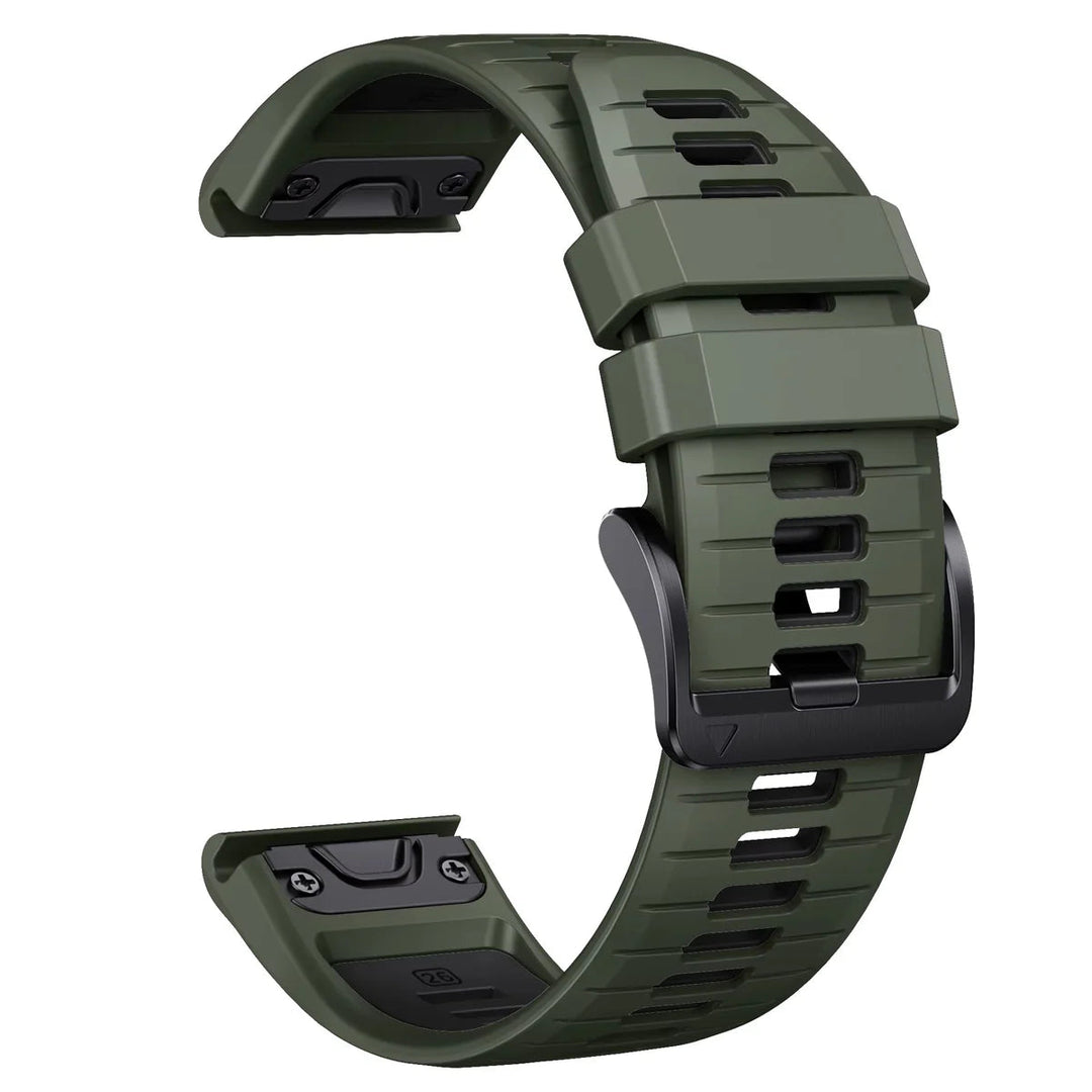 Sisu Scala Garmin Fenix silikoniranneke pikakiinnityksellä, maastonvihreä-musta, 22 mm Sisu