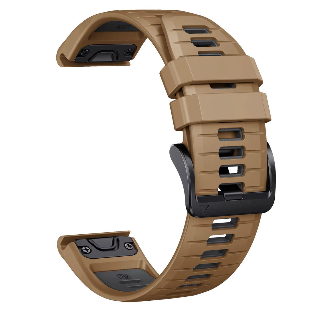 Sisu Scala Garmin Fenix silikoniranneke pikakiinnityksellä, ruskea-musta, 22 mm Sisu