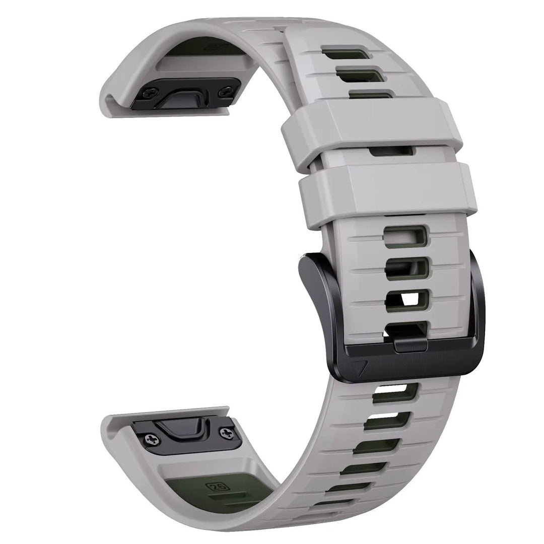 Sisu Scala Garmin Fenix silikoniranneke pikakiinnityksellä, vaaleanharmaa-musta, 22 mm Sisu