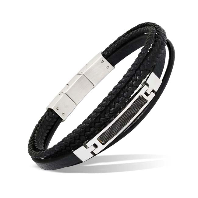 Korutuote miesten rannekoru, nahka ja teräs 21,5 cm
