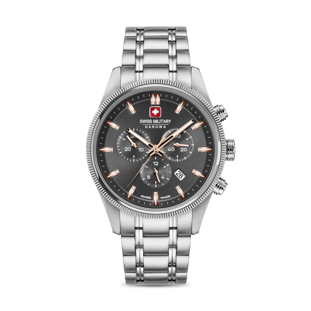 Swiss Military Hanowa Airman First Class SMWGI0003103 – harmaa kellotaulu ja teräsranneke