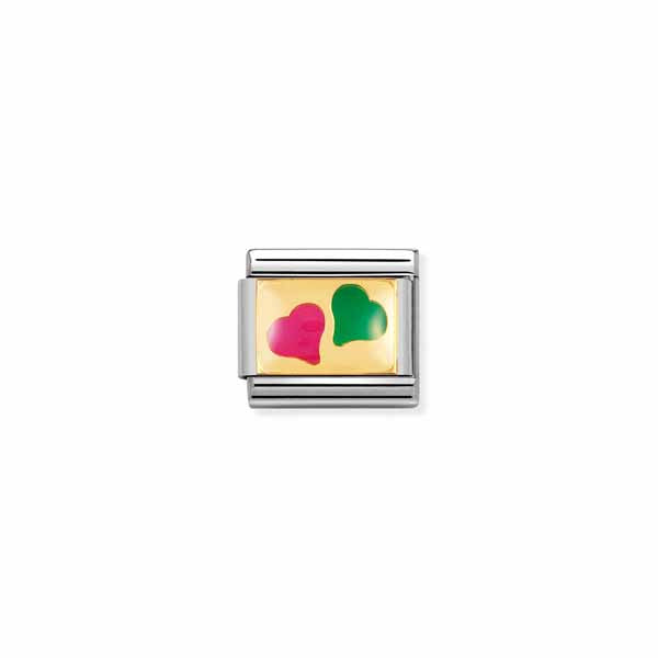 Nomination-pala Classic Gold Pink & Green Heart 030206/41 Nomination