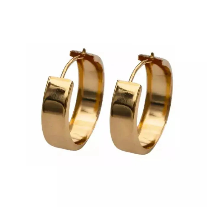 Kultaiset korvarenkaat litteä 14K keltakulta 15 mm