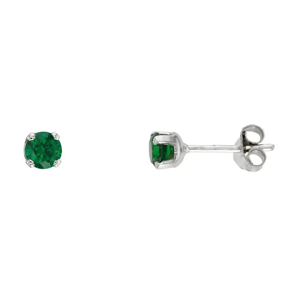 Valkokultaiset korvakorut vihreä zirkonia 4 mm HME1215